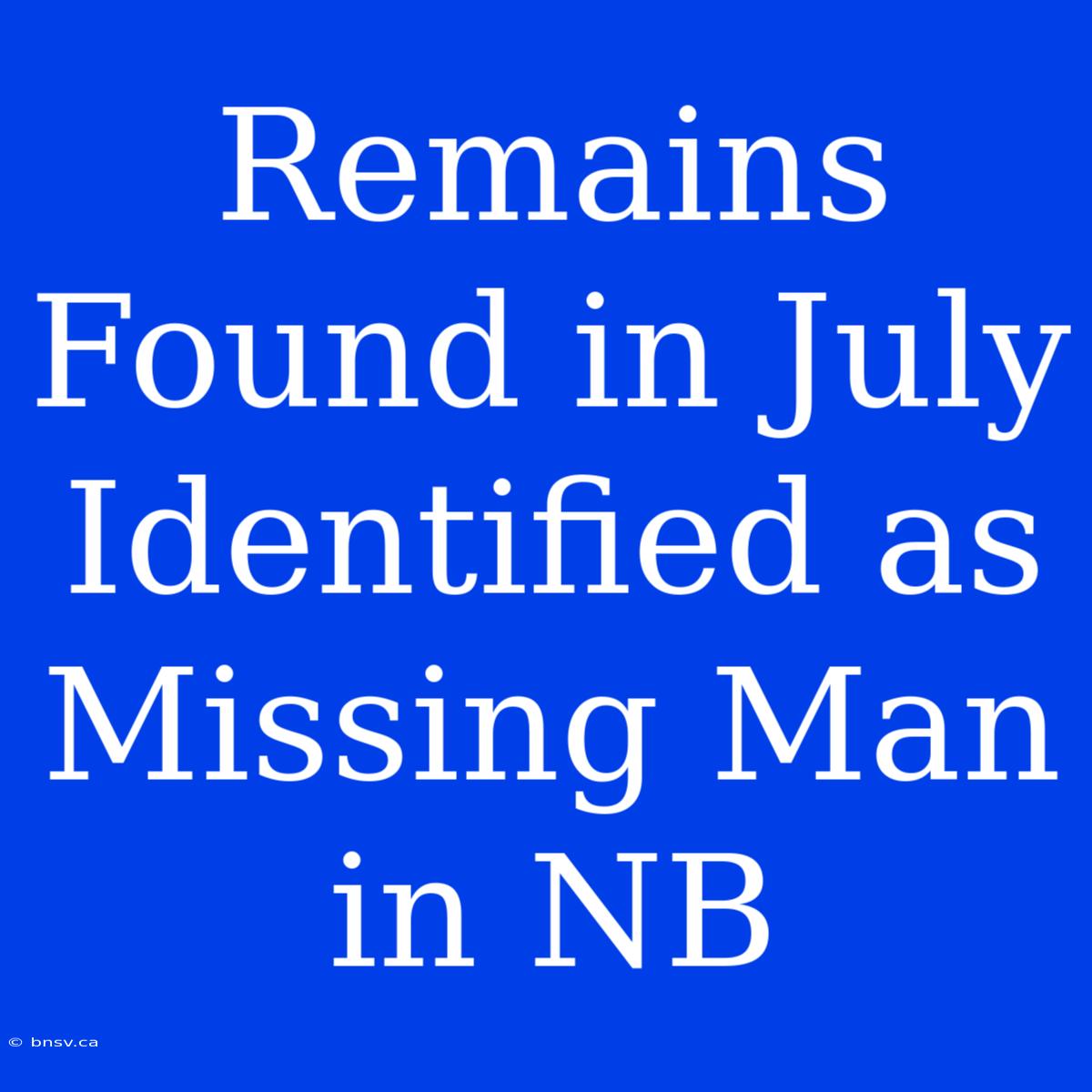 Remains Found In July Identified As Missing Man In NB