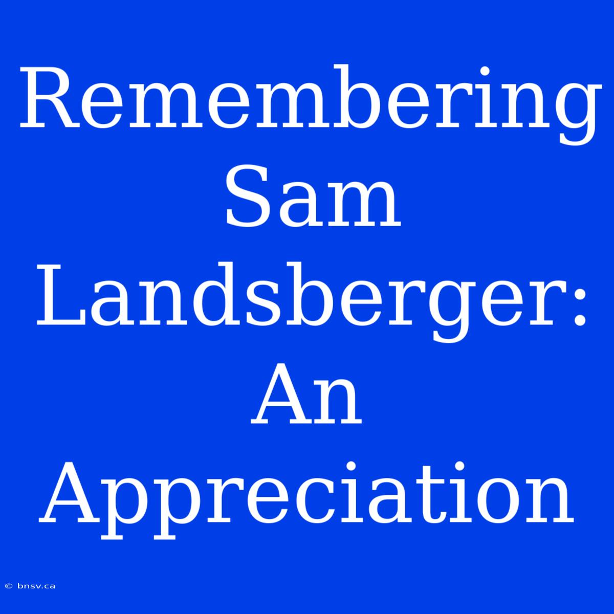 Remembering Sam Landsberger: An Appreciation