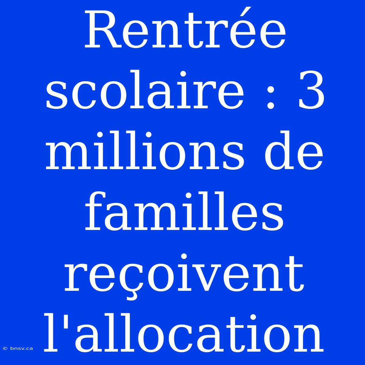 Rentrée Scolaire : 3 Millions De Familles Reçoivent L'allocation