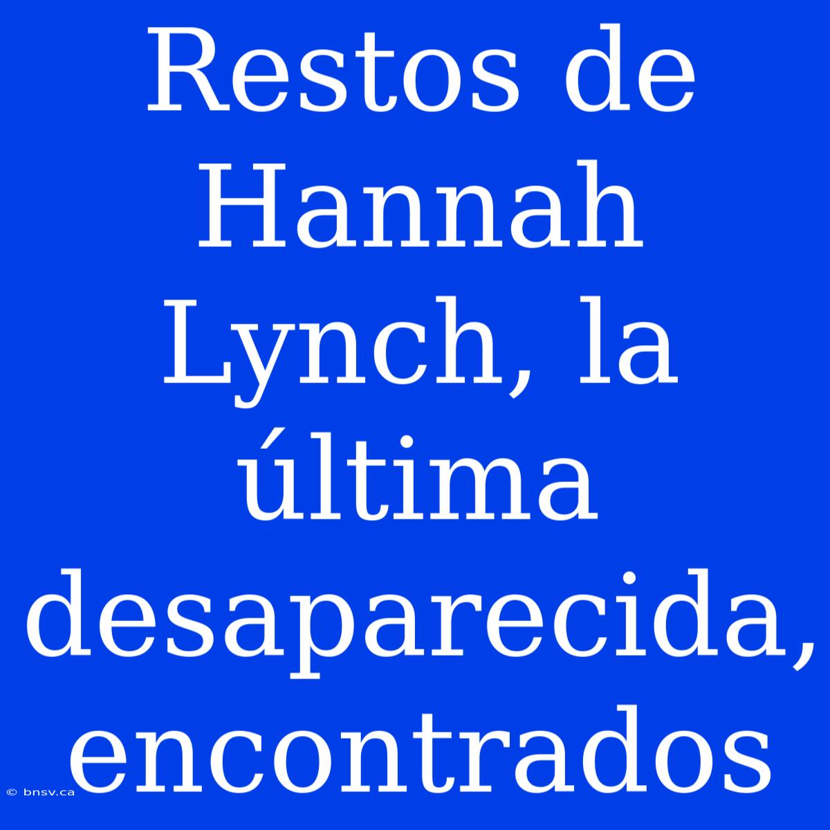 Restos De Hannah Lynch, La Última Desaparecida, Encontrados