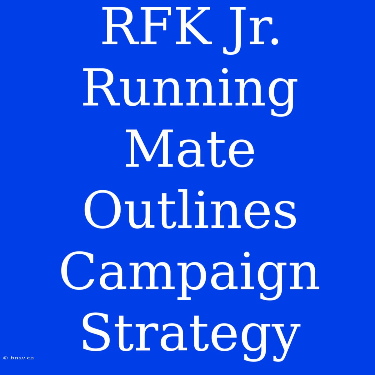 RFK Jr. Running Mate Outlines Campaign Strategy