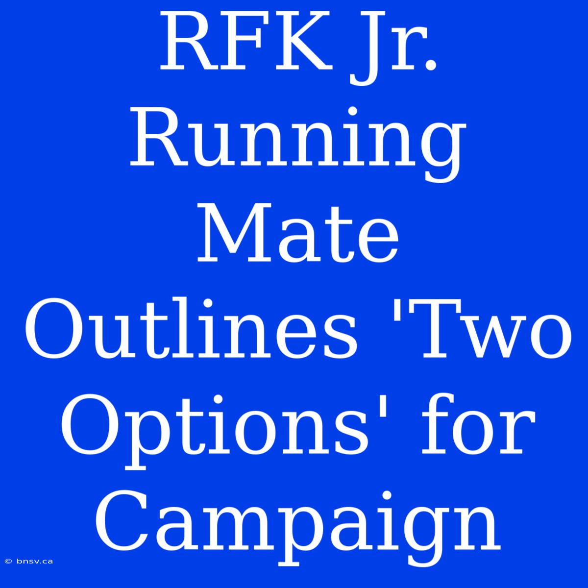 RFK Jr. Running Mate Outlines 'Two Options' For Campaign