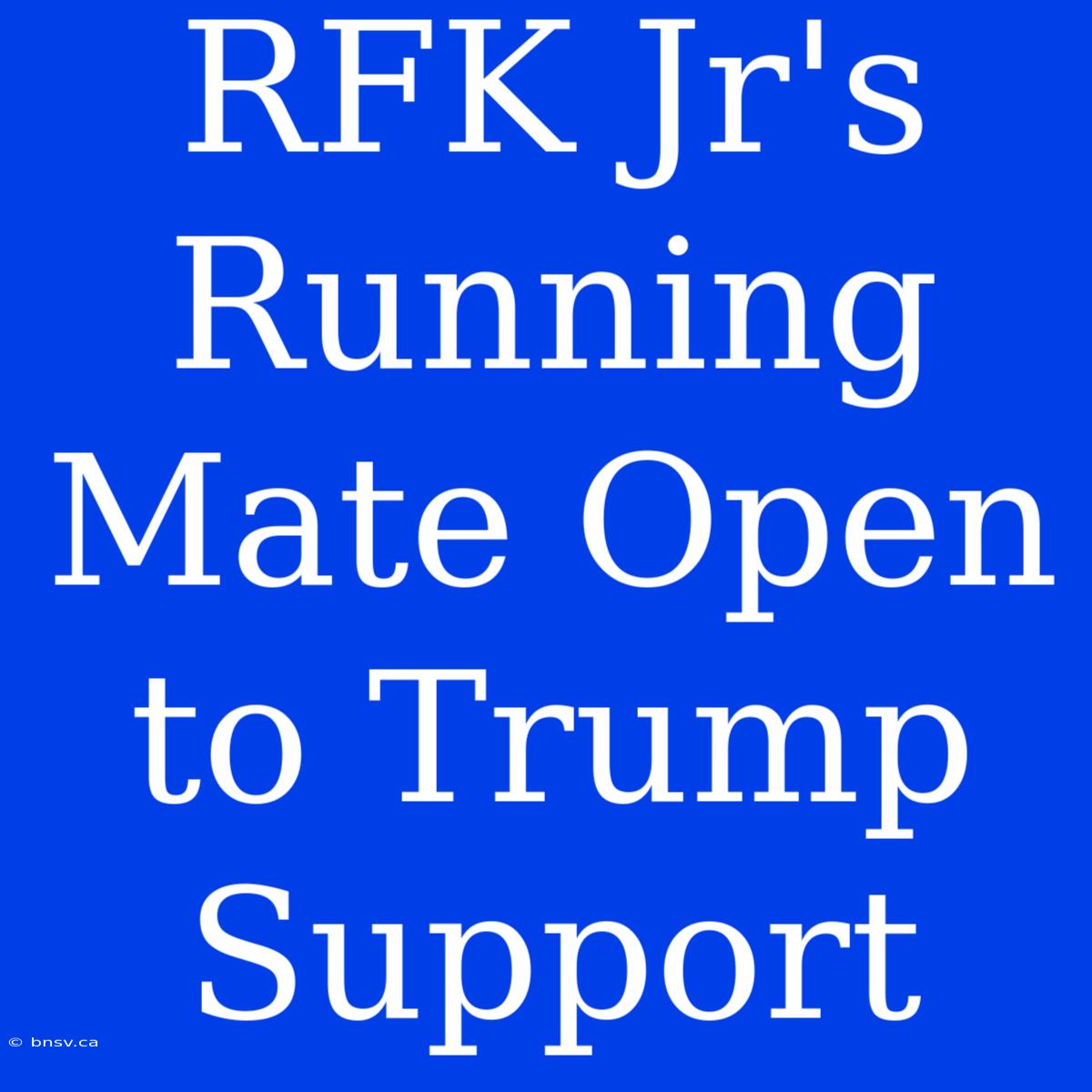 RFK Jr's Running Mate Open To Trump Support