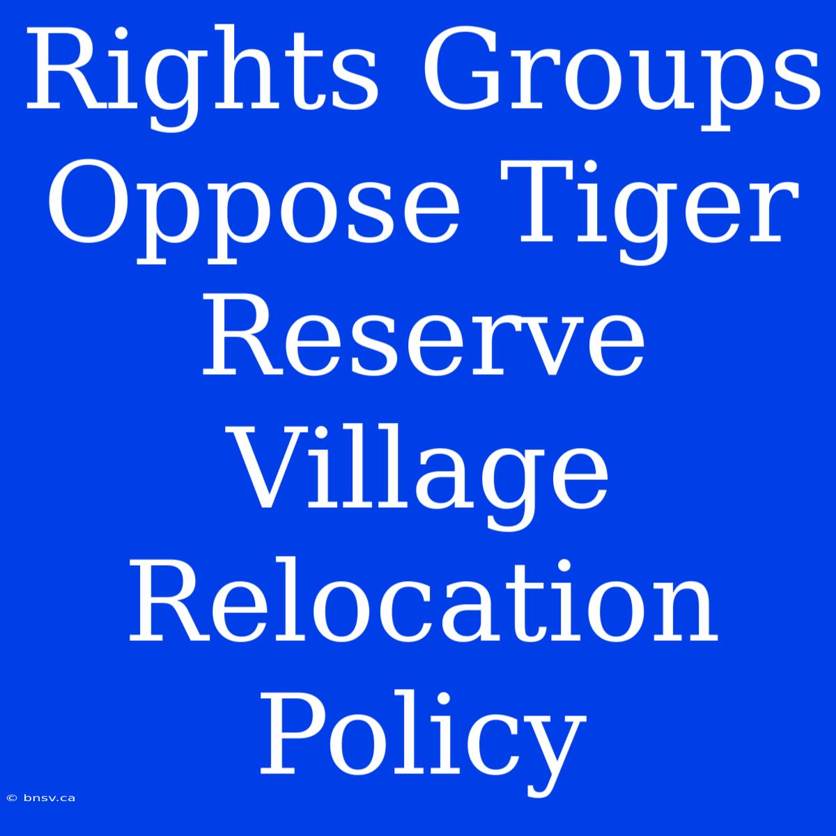 Rights Groups Oppose Tiger Reserve Village Relocation Policy