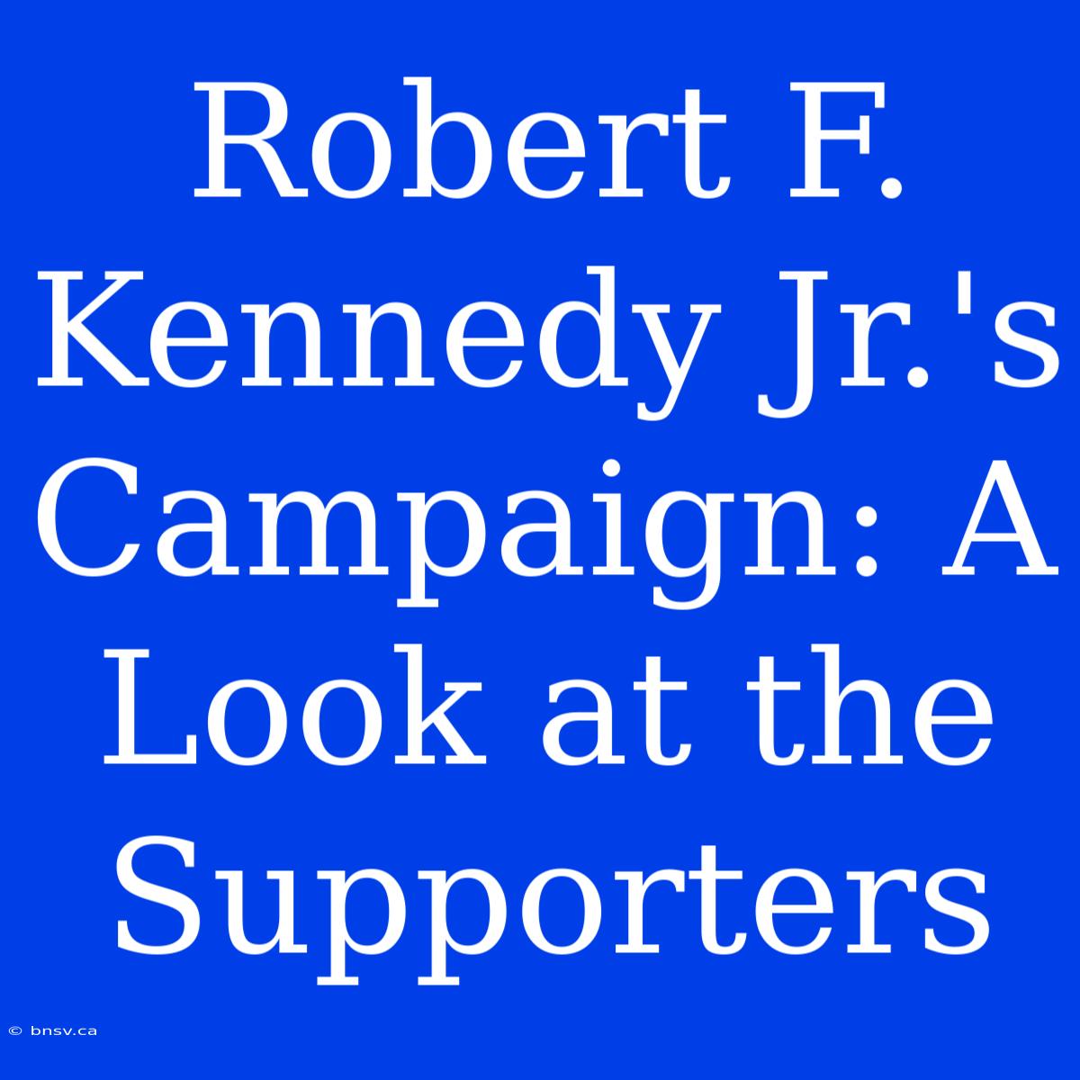 Robert F. Kennedy Jr.'s Campaign: A Look At The Supporters