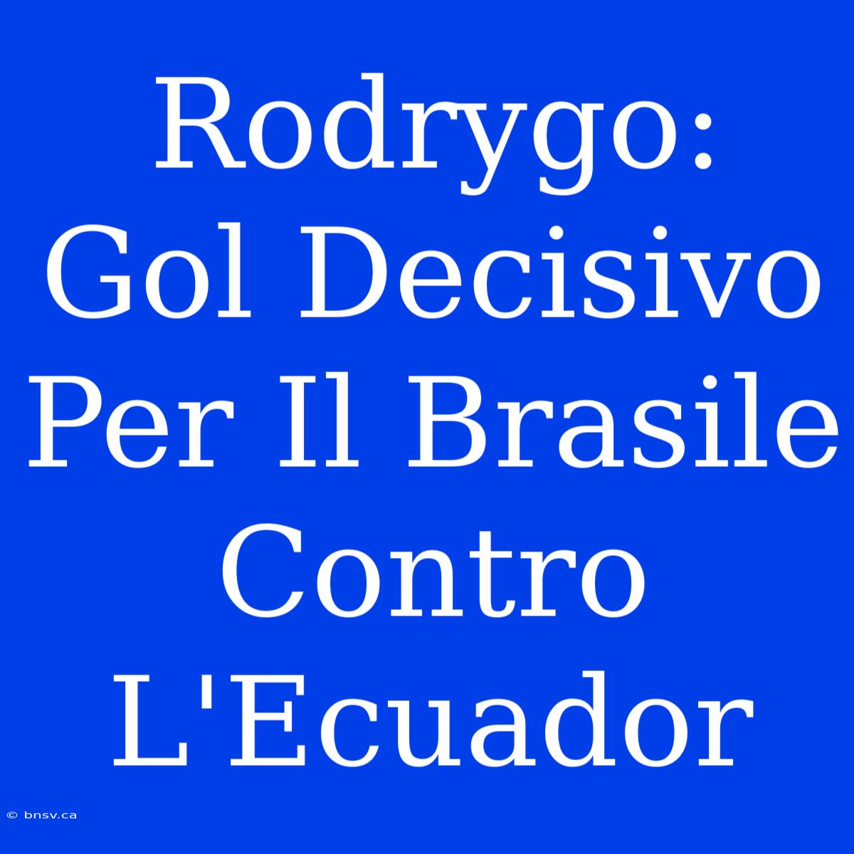 Rodrygo: Gol Decisivo Per Il Brasile Contro L'Ecuador