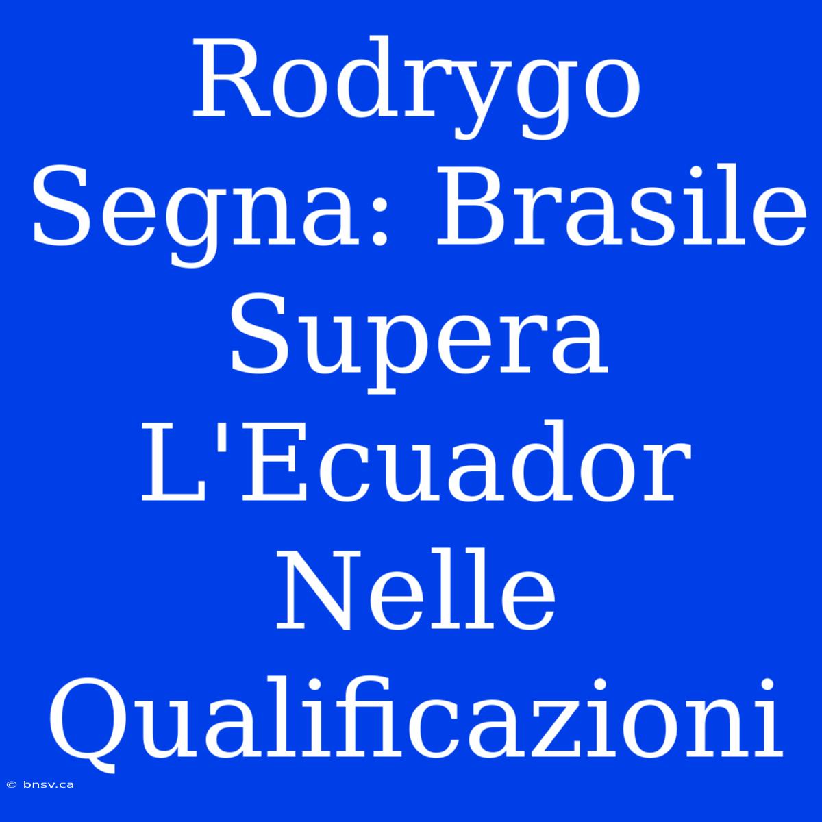 Rodrygo Segna: Brasile Supera L'Ecuador Nelle Qualificazioni