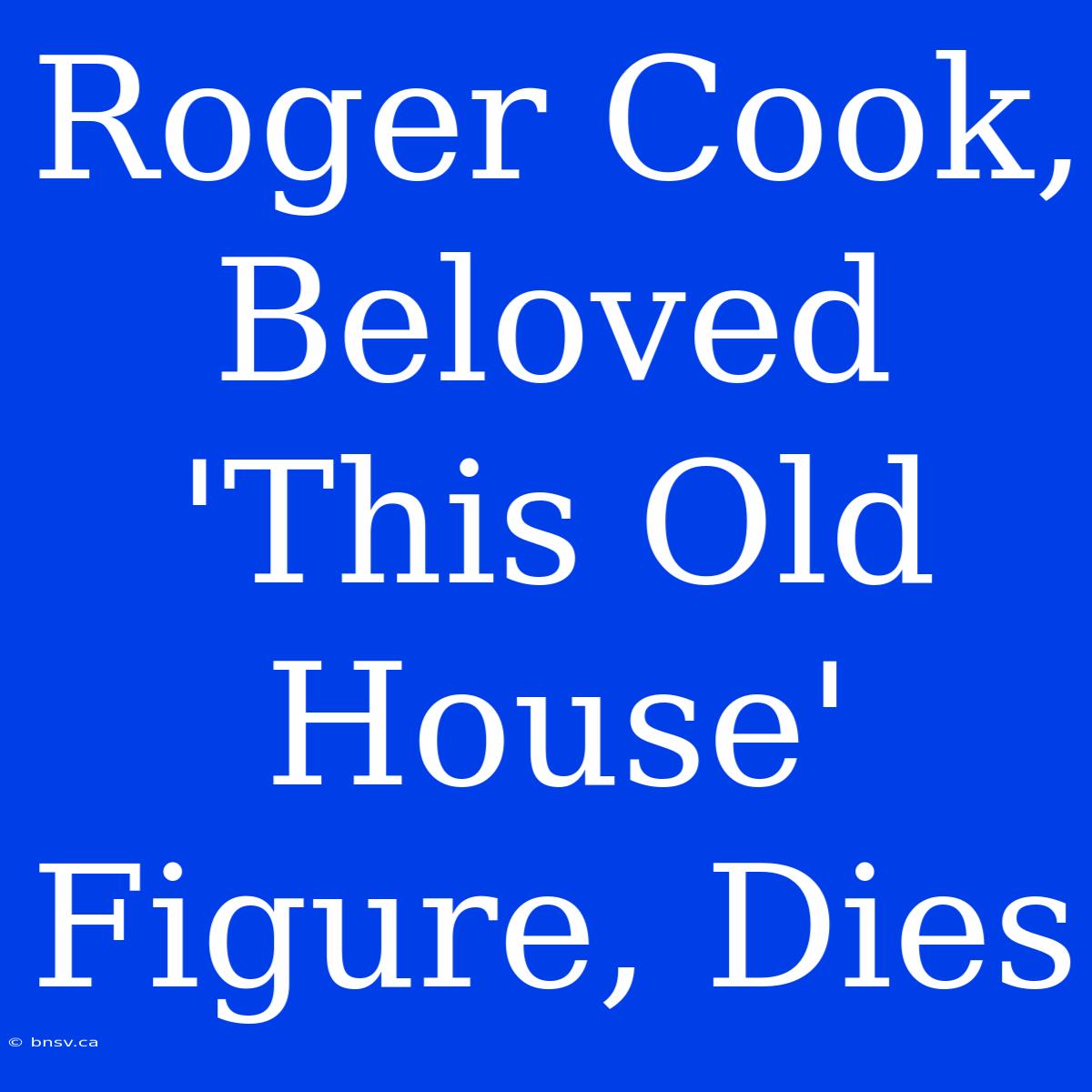 Roger Cook, Beloved 'This Old House' Figure, Dies