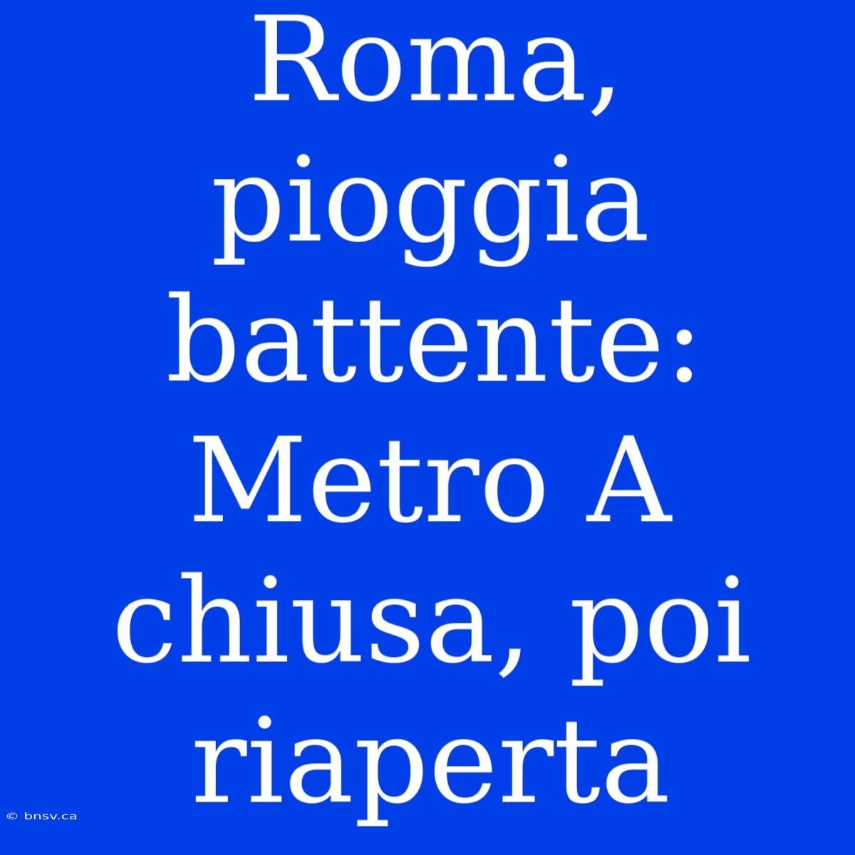 Roma, Pioggia Battente: Metro A Chiusa, Poi Riaperta