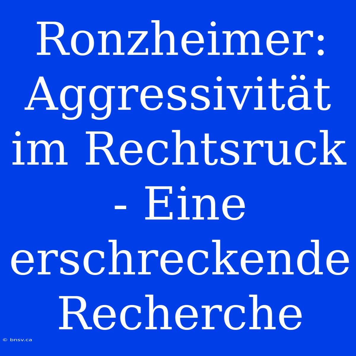 Ronzheimer: Aggressivität Im Rechtsruck - Eine Erschreckende Recherche