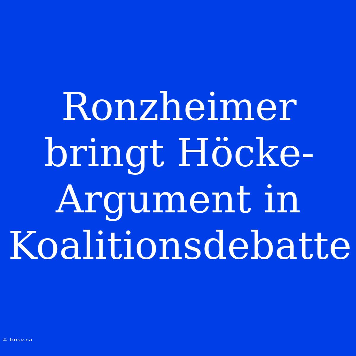 Ronzheimer Bringt Höcke-Argument In Koalitionsdebatte