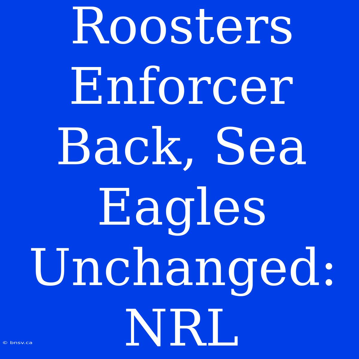 Roosters Enforcer Back, Sea Eagles Unchanged: NRL