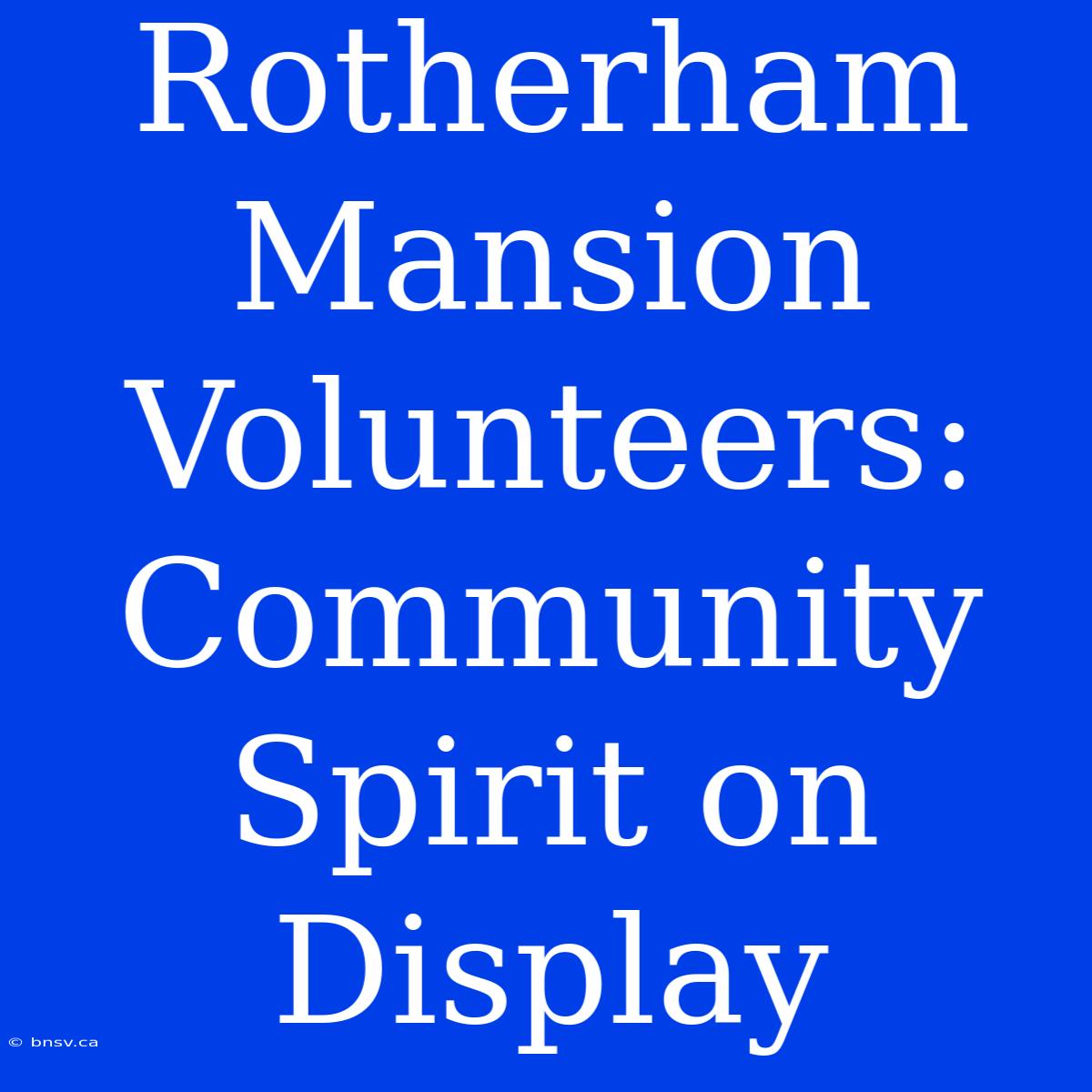 Rotherham Mansion Volunteers: Community Spirit On Display