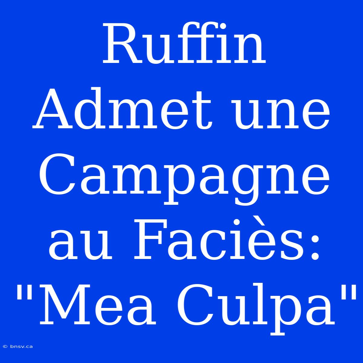 Ruffin Admet Une Campagne Au Faciès: 