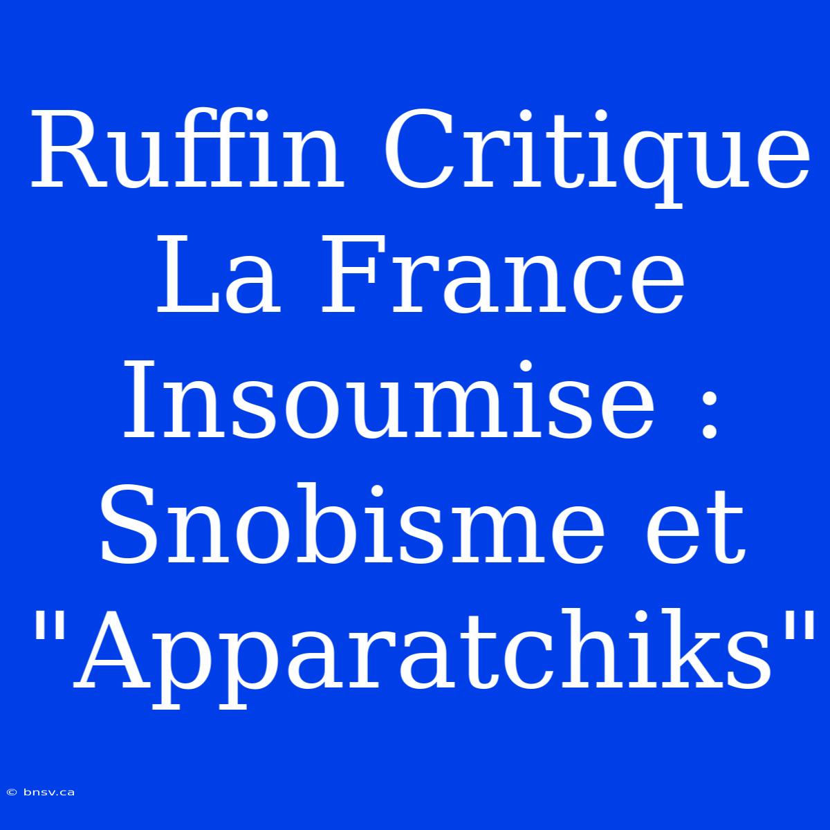 Ruffin Critique La France Insoumise : Snobisme Et 