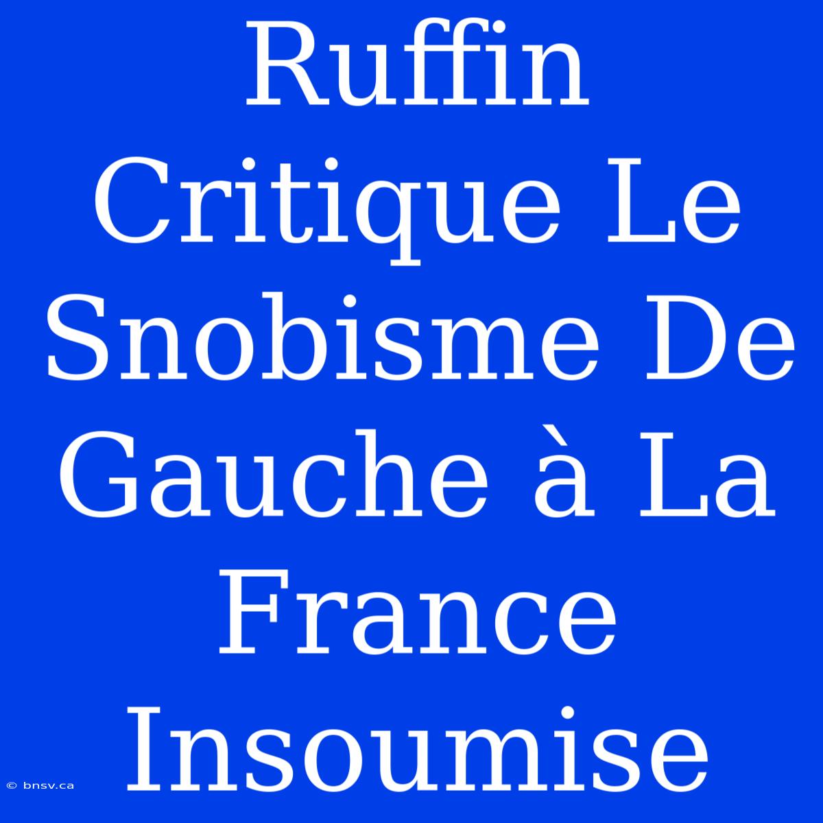 Ruffin Critique Le Snobisme De Gauche À La France Insoumise