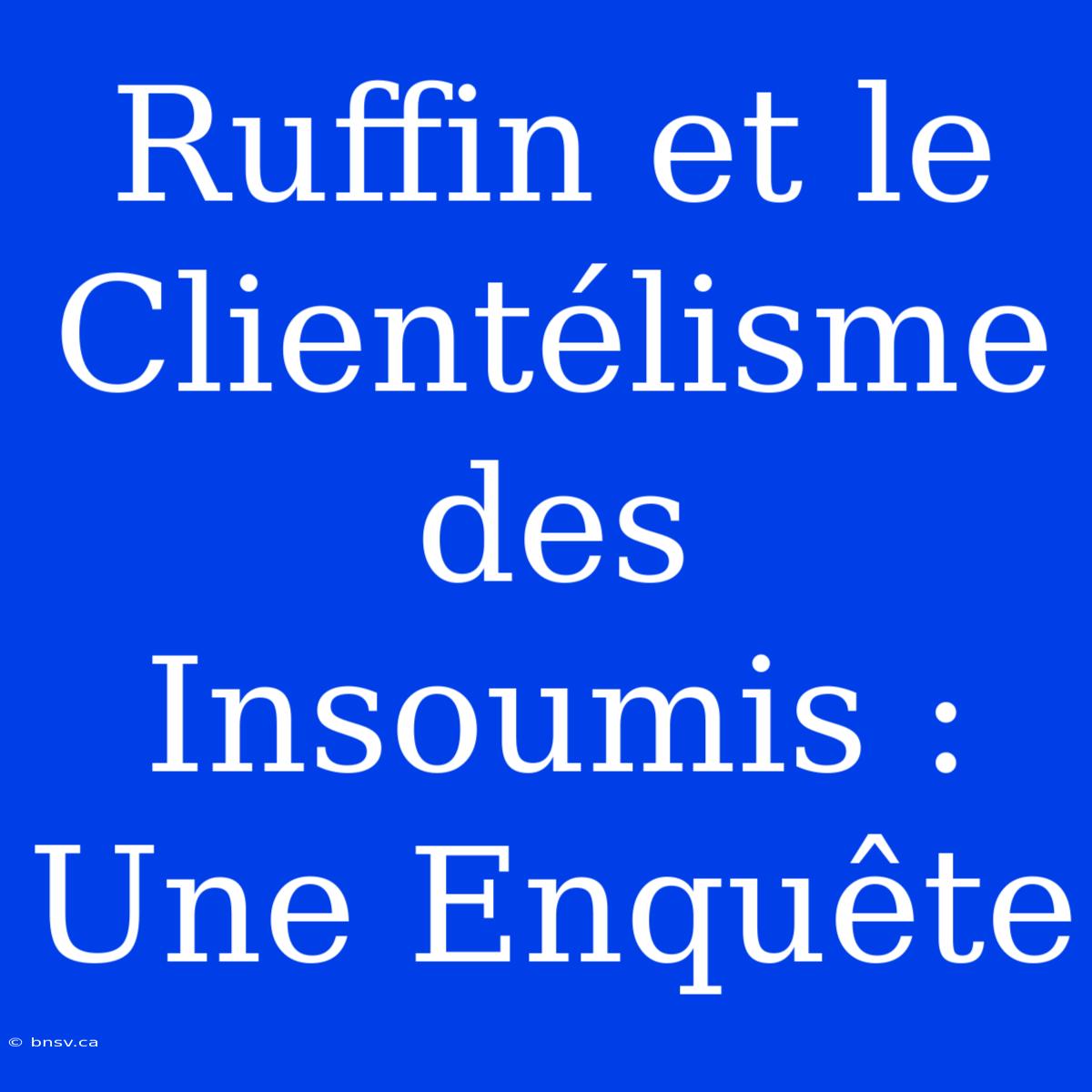 Ruffin Et Le Clientélisme Des Insoumis : Une Enquête