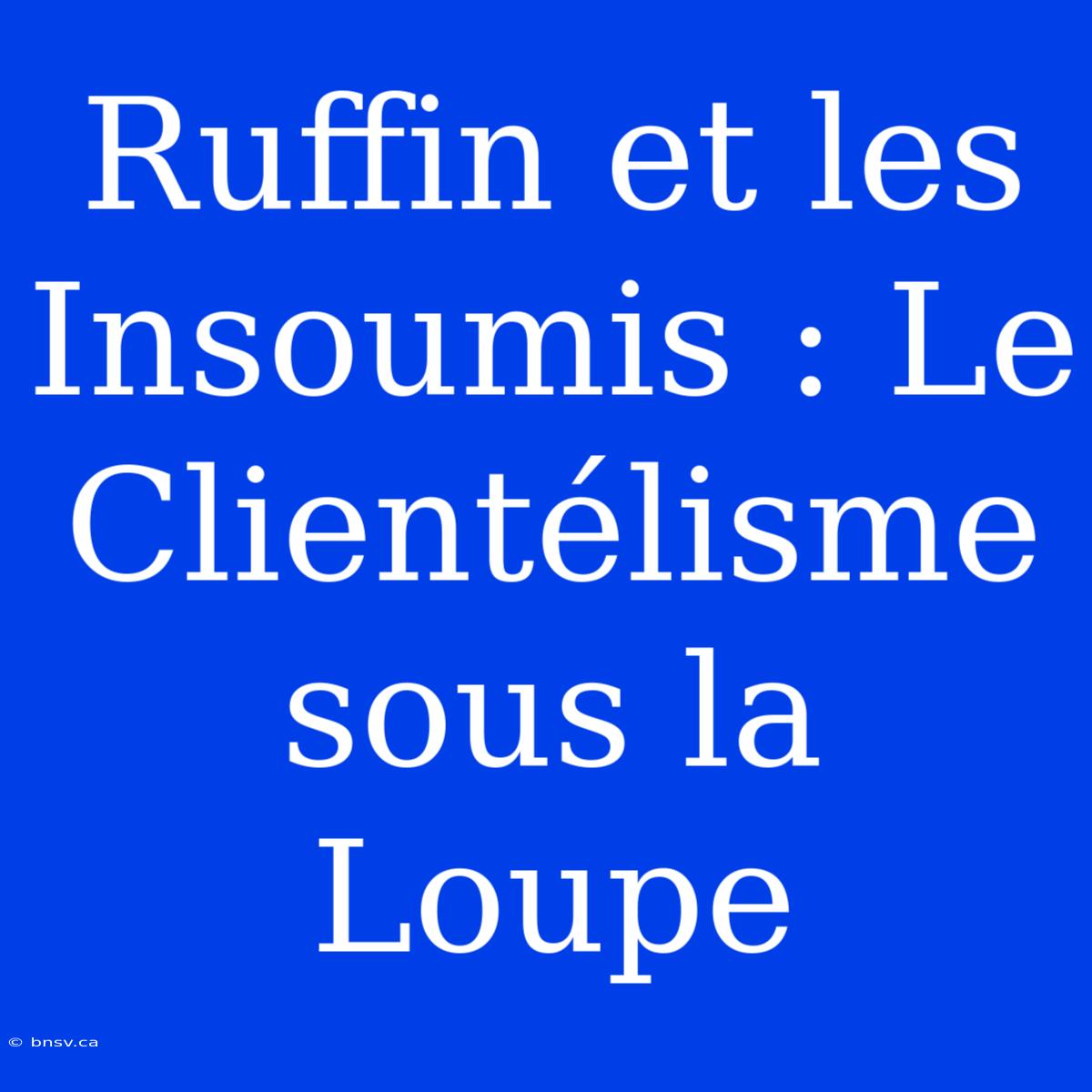 Ruffin Et Les Insoumis : Le Clientélisme Sous La Loupe