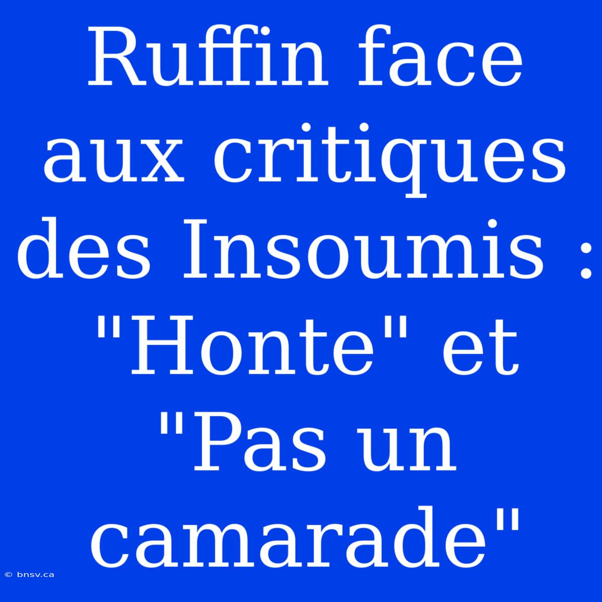 Ruffin Face Aux Critiques Des Insoumis : 