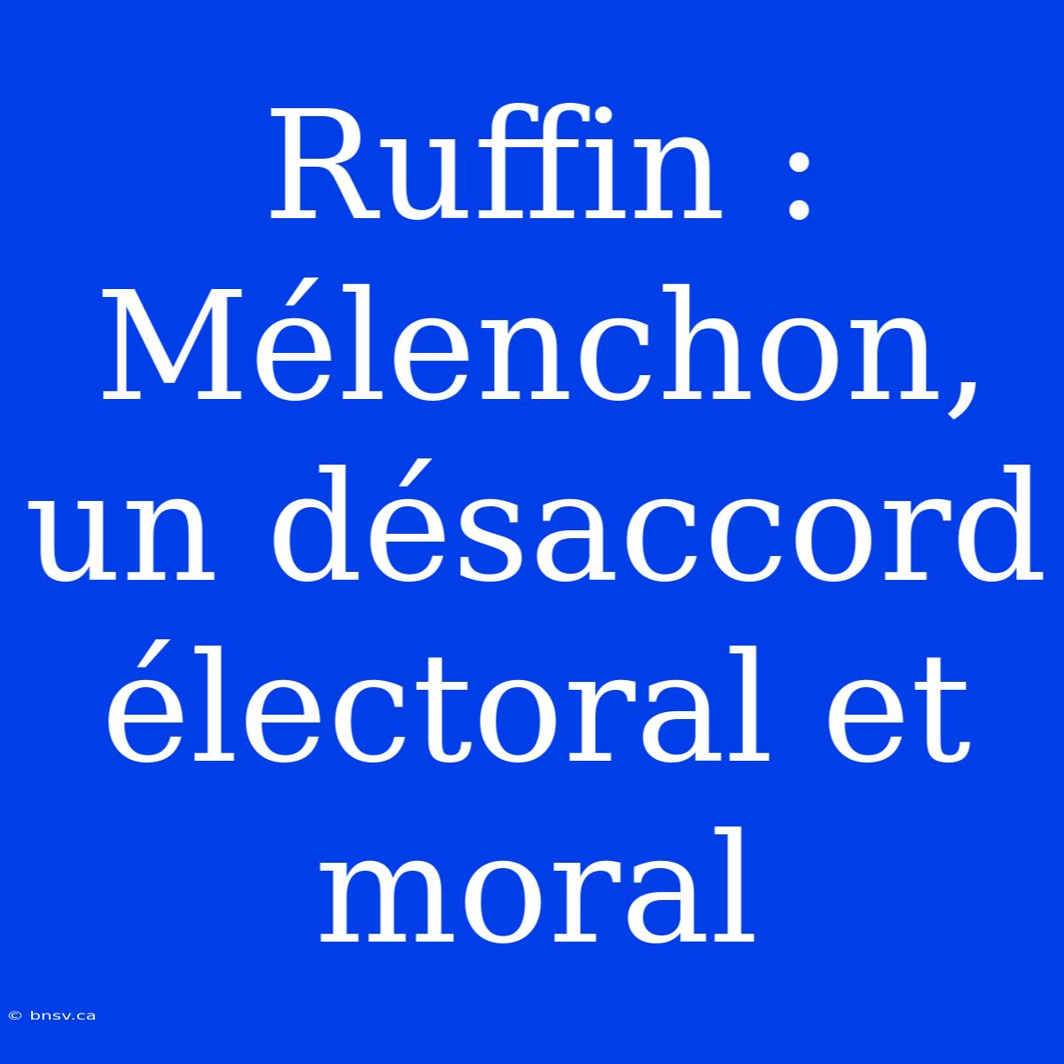 Ruffin : Mélenchon, Un Désaccord Électoral Et Moral