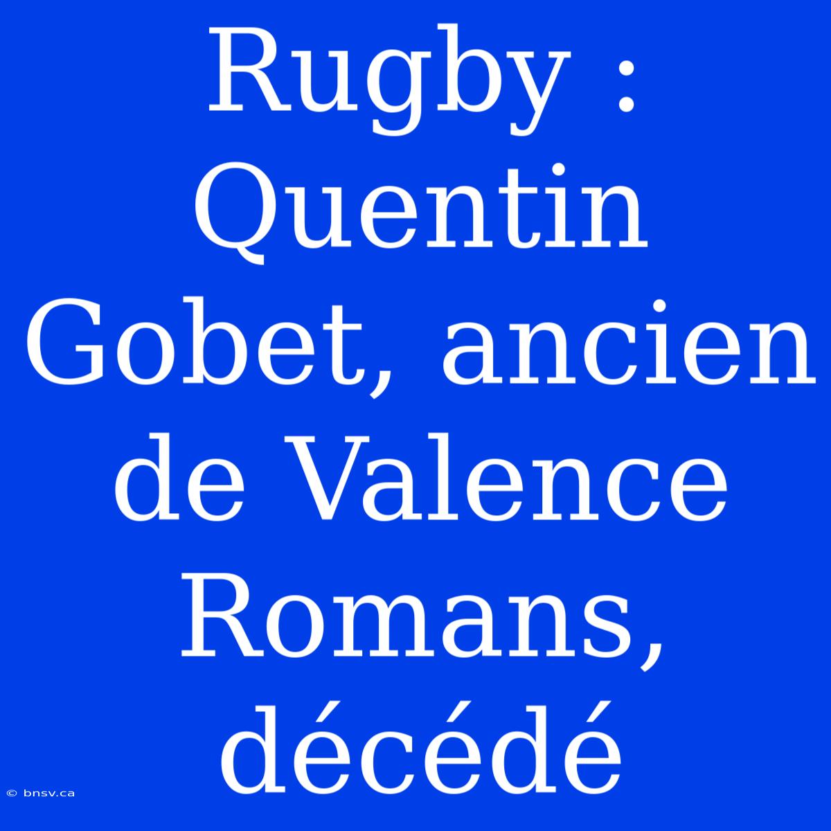 Rugby : Quentin Gobet, Ancien De Valence Romans, Décédé