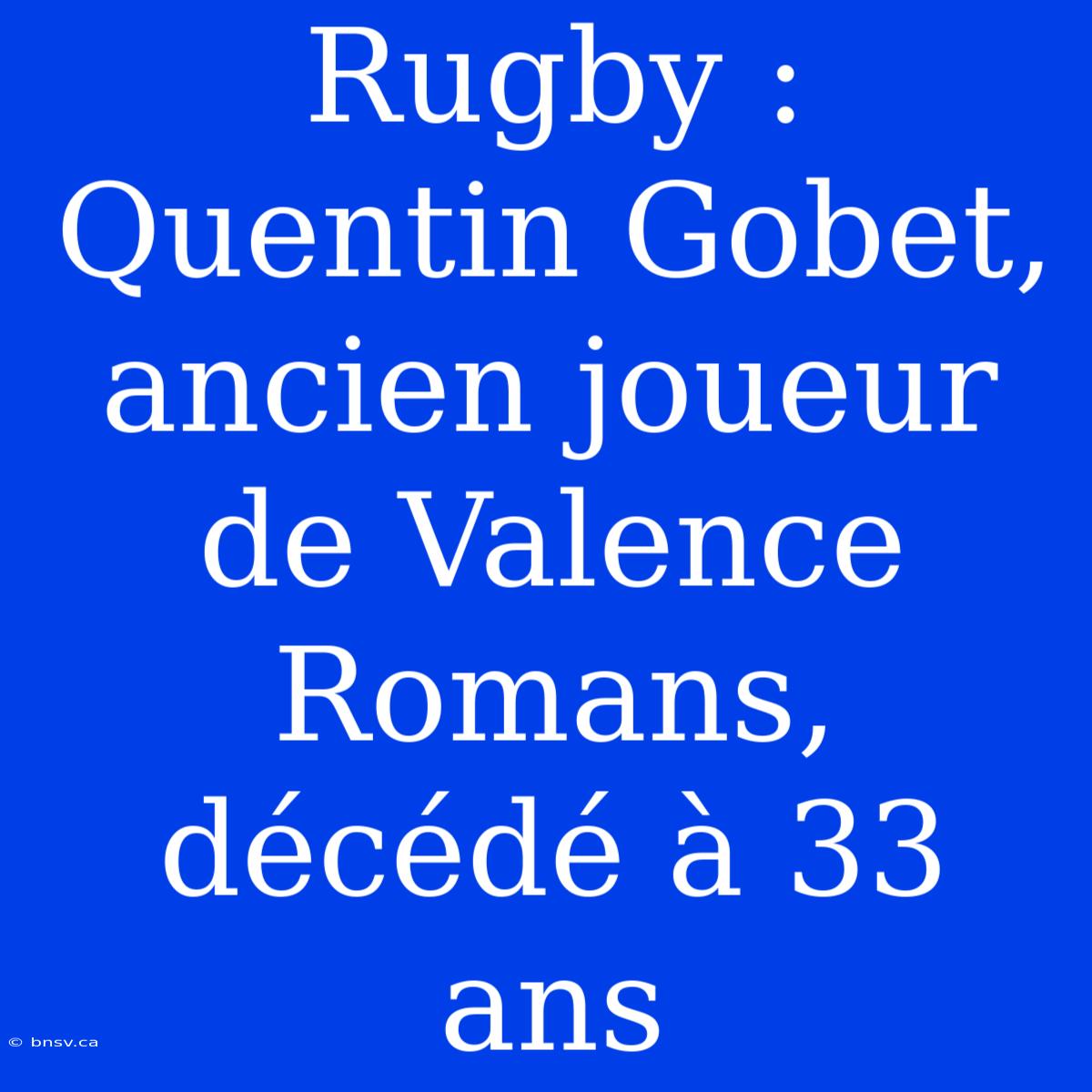 Rugby : Quentin Gobet, Ancien Joueur De Valence Romans, Décédé À 33 Ans