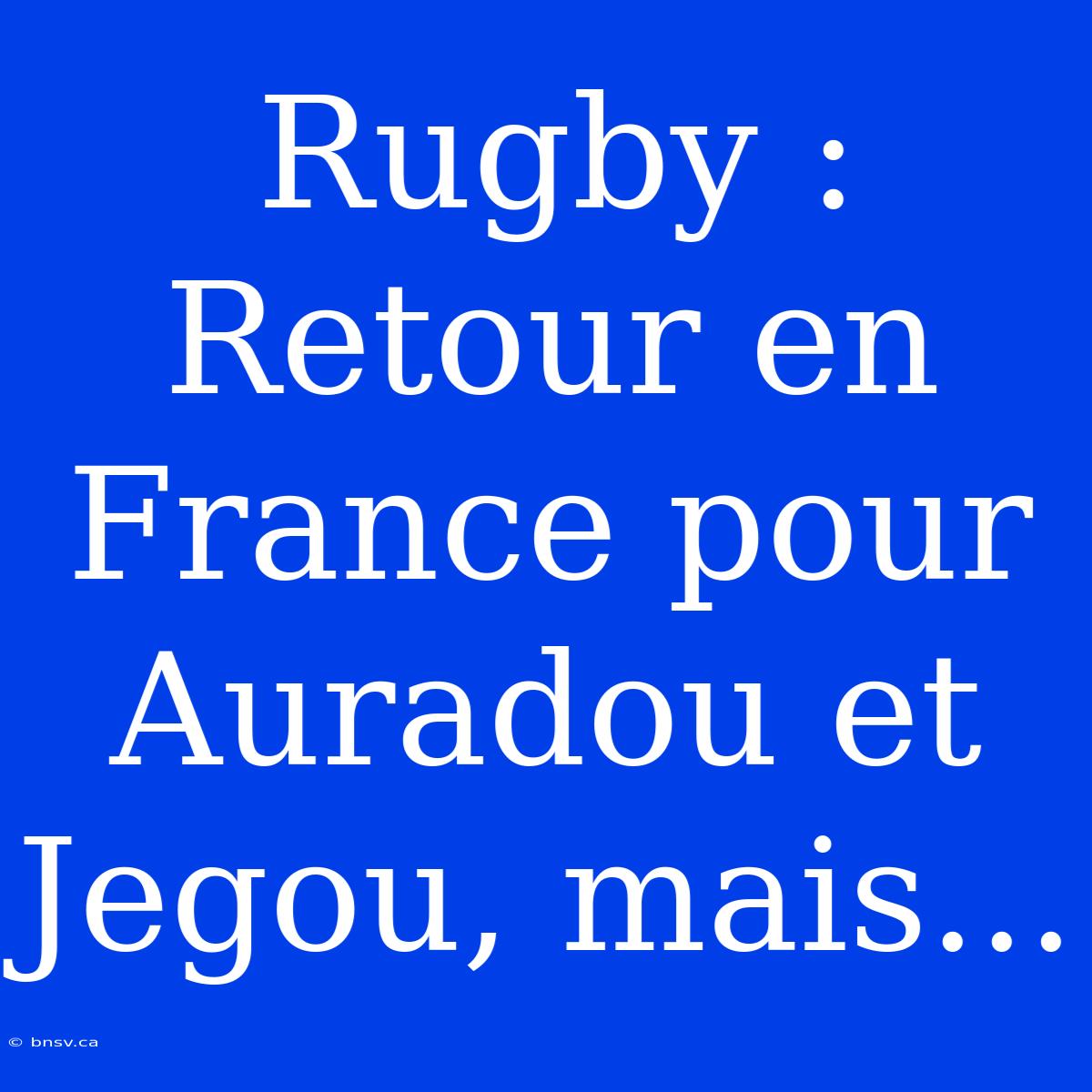 Rugby : Retour En France Pour Auradou Et Jegou, Mais...