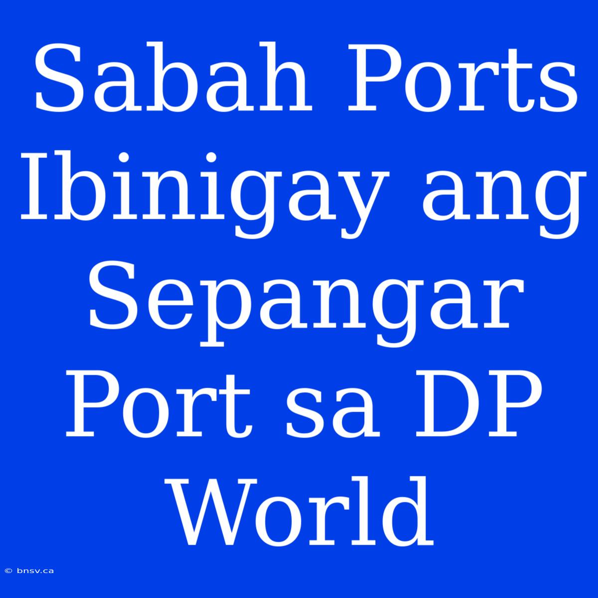 Sabah Ports Ibinigay Ang Sepangar Port Sa DP World