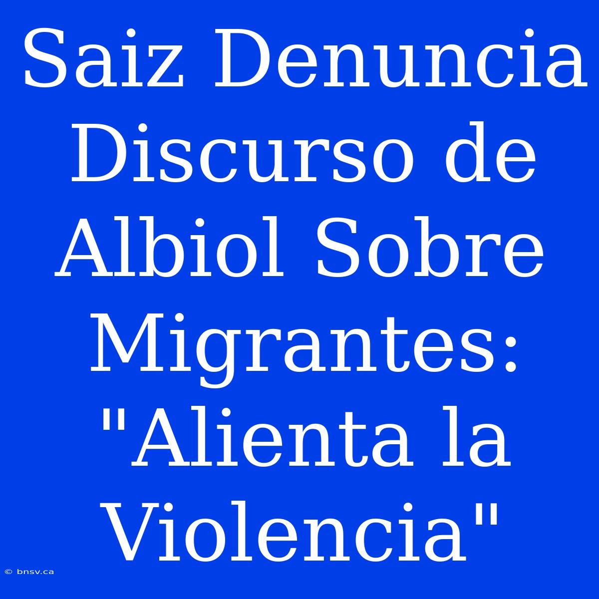 Saiz Denuncia Discurso De Albiol Sobre Migrantes: 