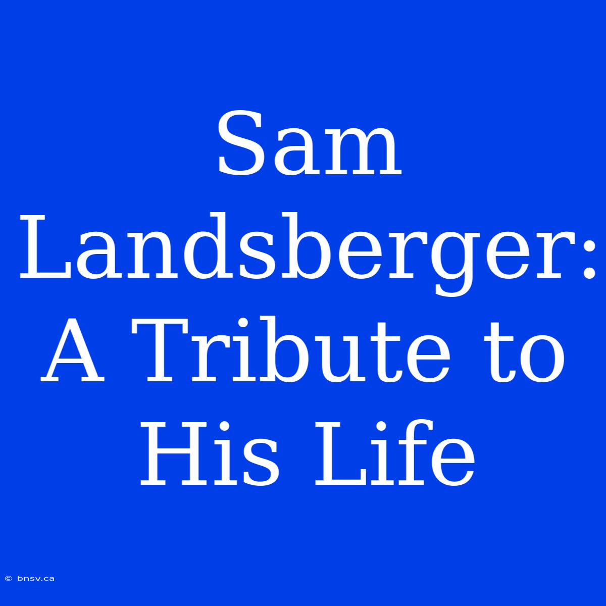 Sam Landsberger: A Tribute To His Life