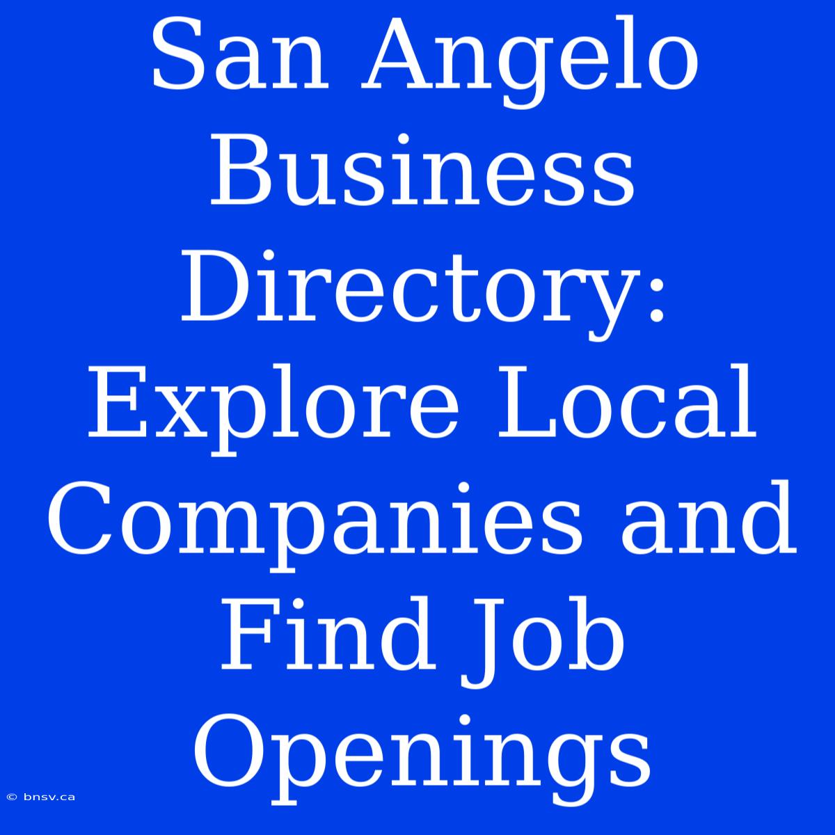 San Angelo Business Directory: Explore Local Companies And Find Job Openings