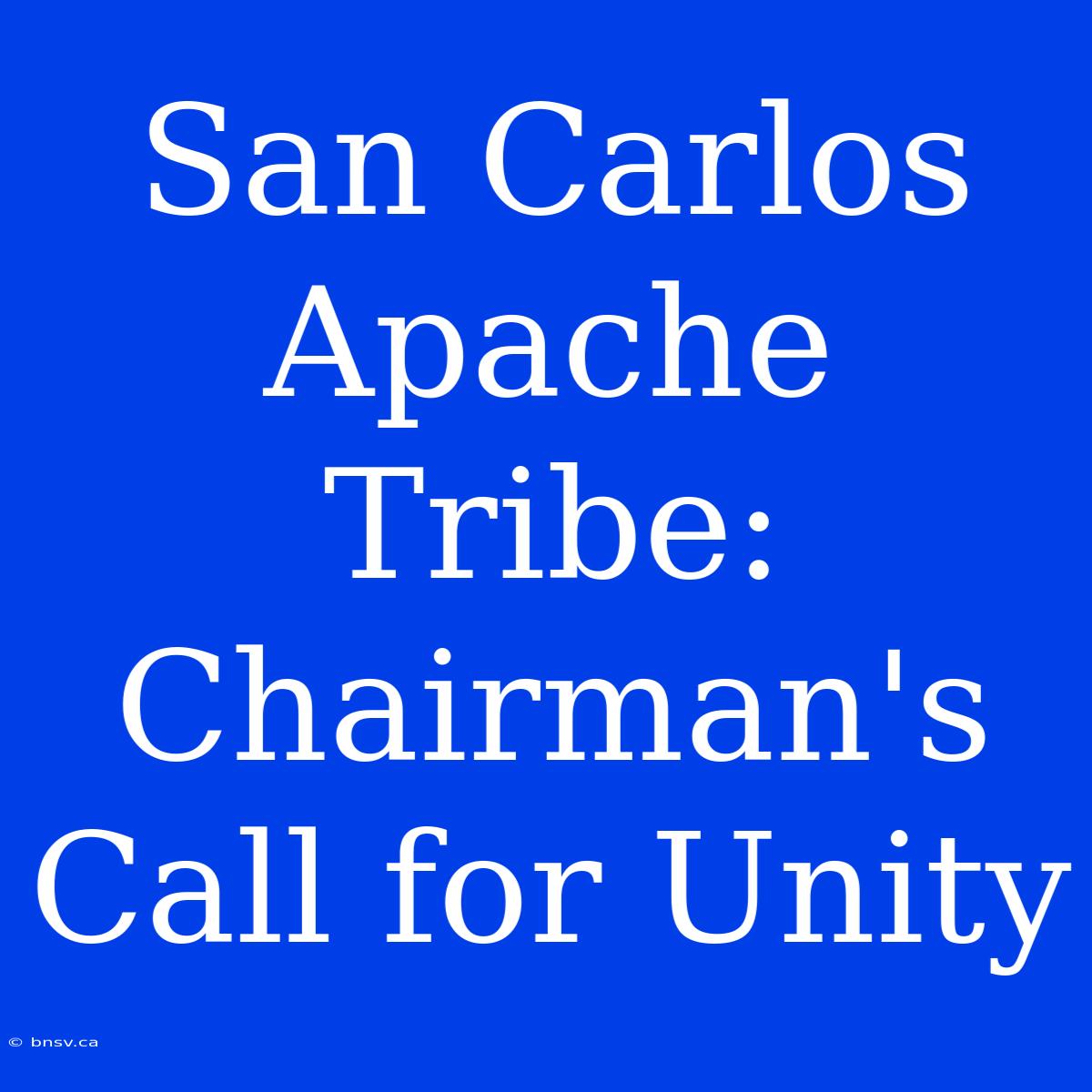 San Carlos Apache Tribe:  Chairman's Call For Unity