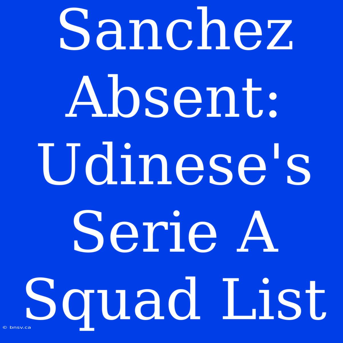 Sanchez Absent: Udinese's Serie A Squad List