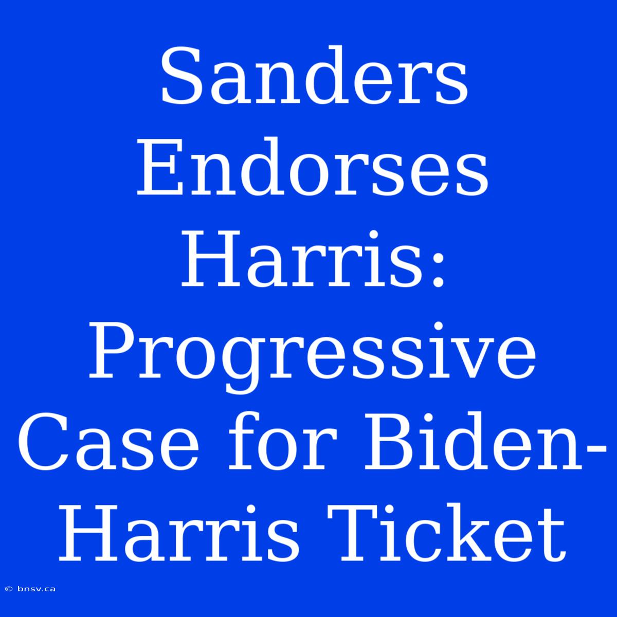 Sanders Endorses Harris: Progressive Case For Biden-Harris Ticket