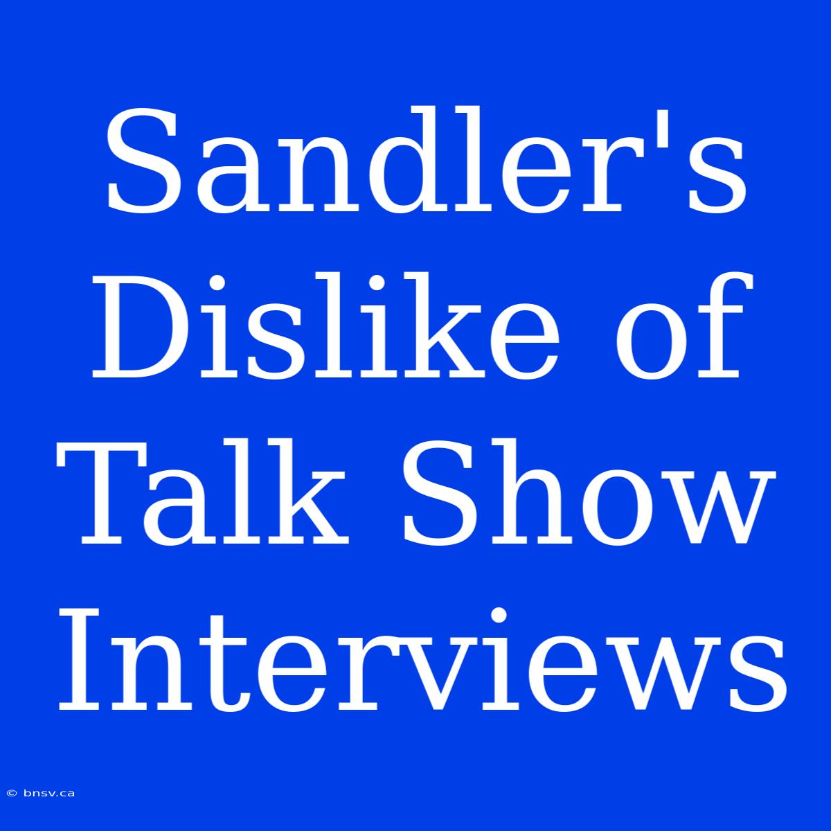 Sandler's Dislike Of Talk Show Interviews