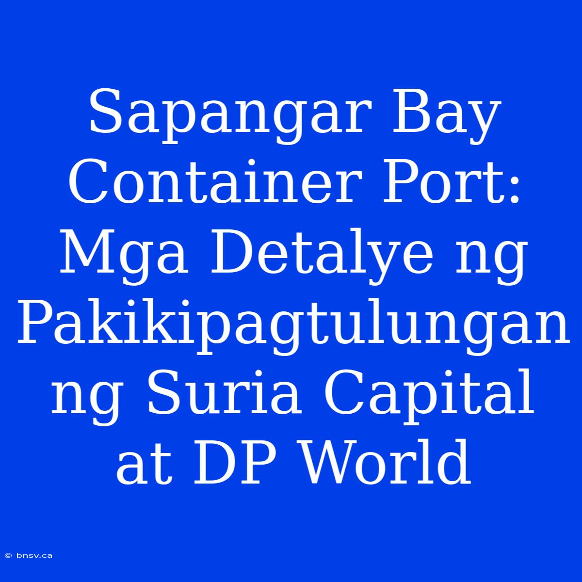 Sapangar Bay Container Port: Mga Detalye Ng Pakikipagtulungan Ng Suria Capital At DP World