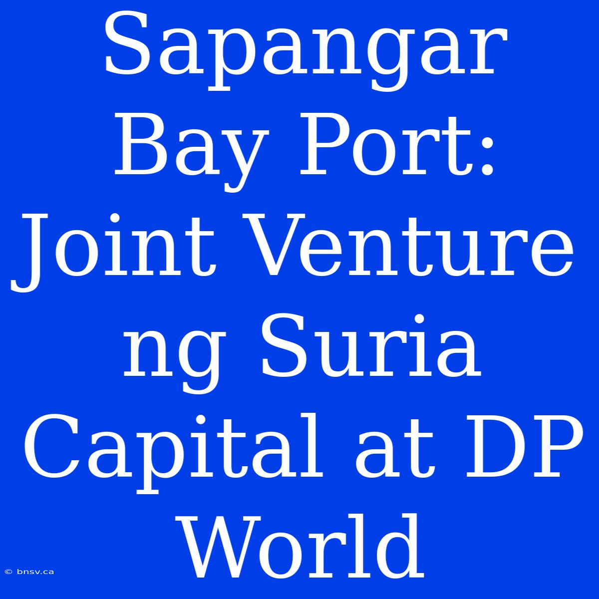 Sapangar Bay Port: Joint Venture Ng Suria Capital At DP World