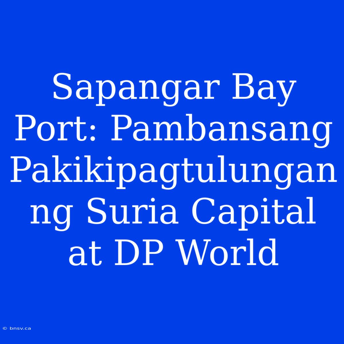 Sapangar Bay Port: Pambansang Pakikipagtulungan Ng Suria Capital At DP World