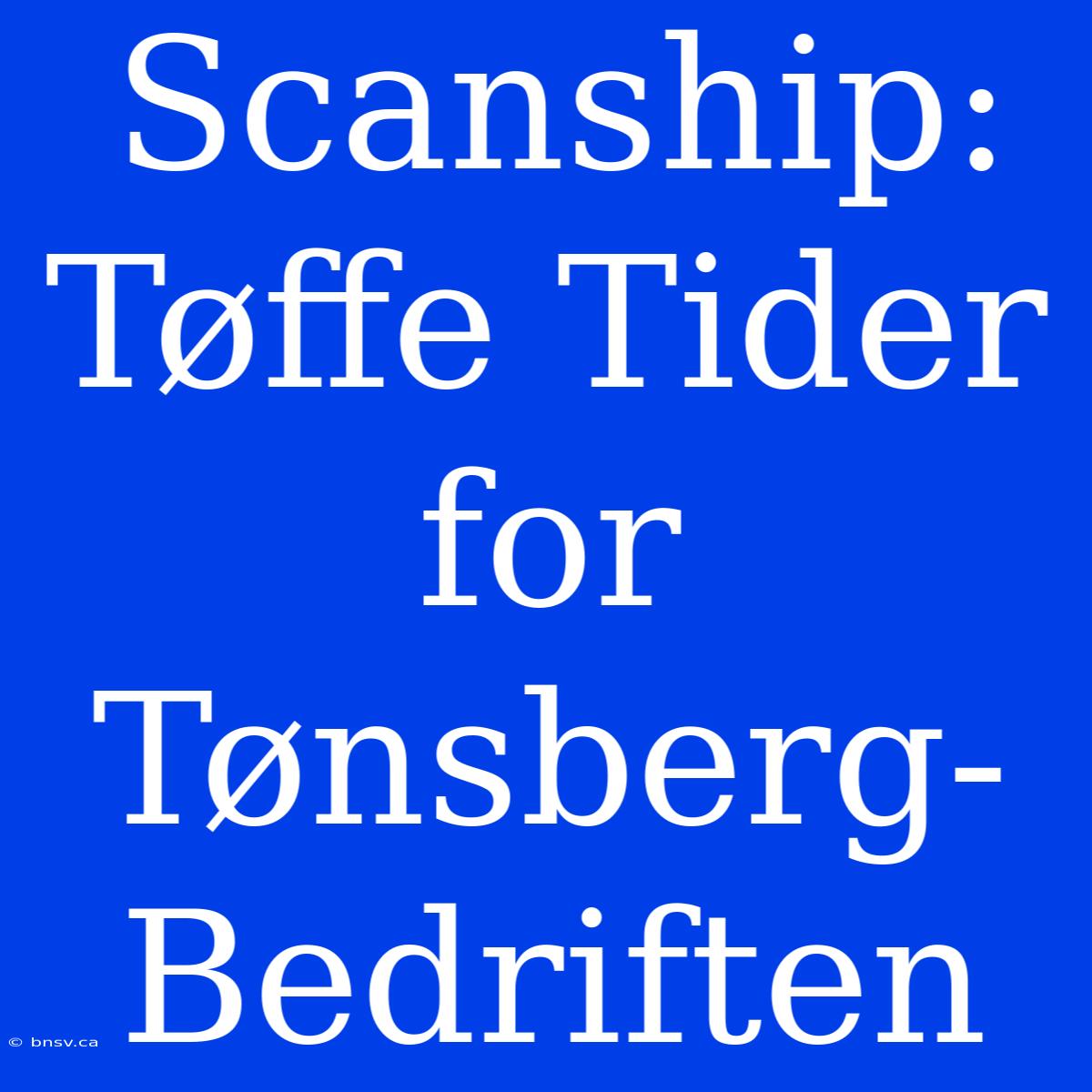 Scanship: Tøffe Tider For Tønsberg-Bedriften