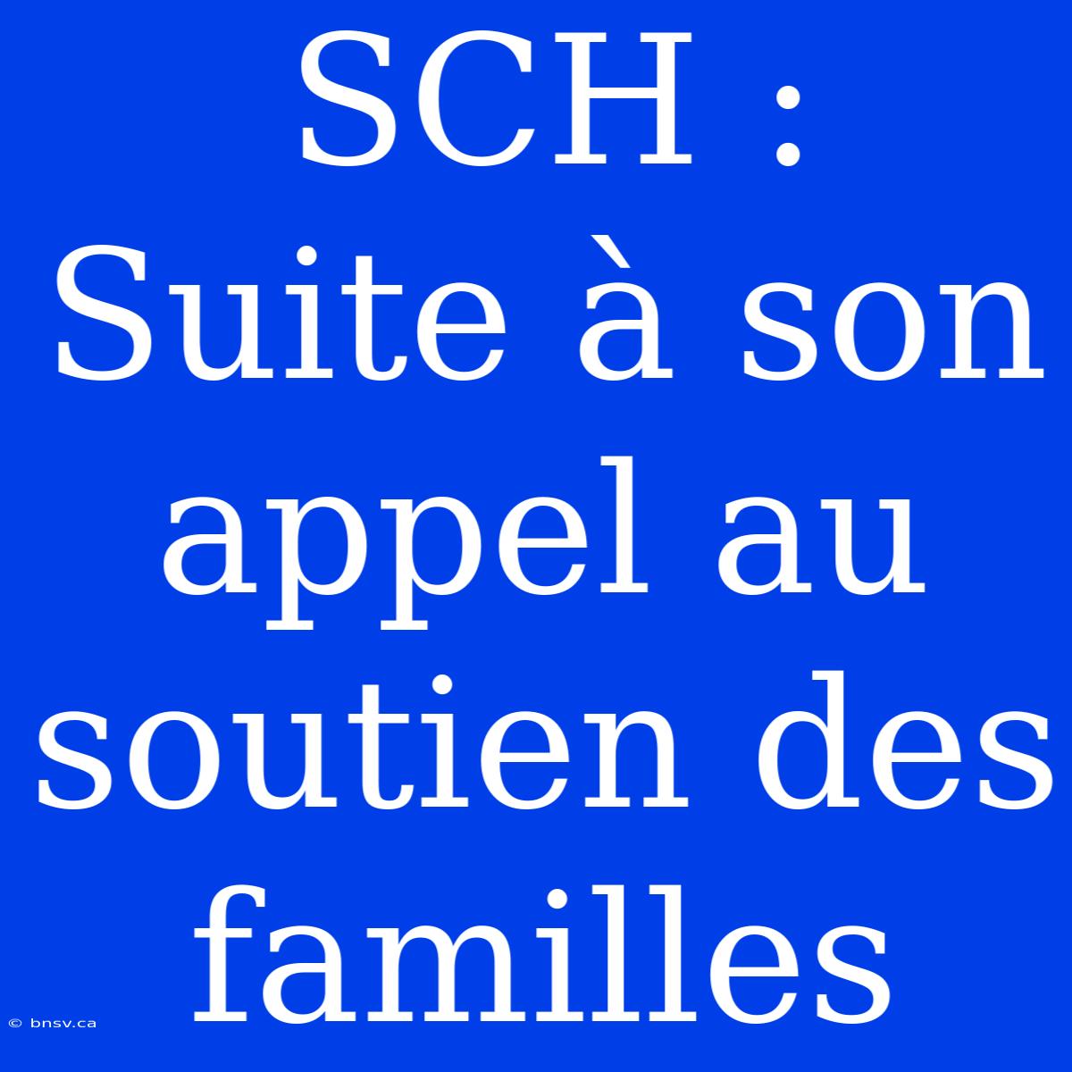 SCH : Suite À Son Appel Au Soutien Des Familles