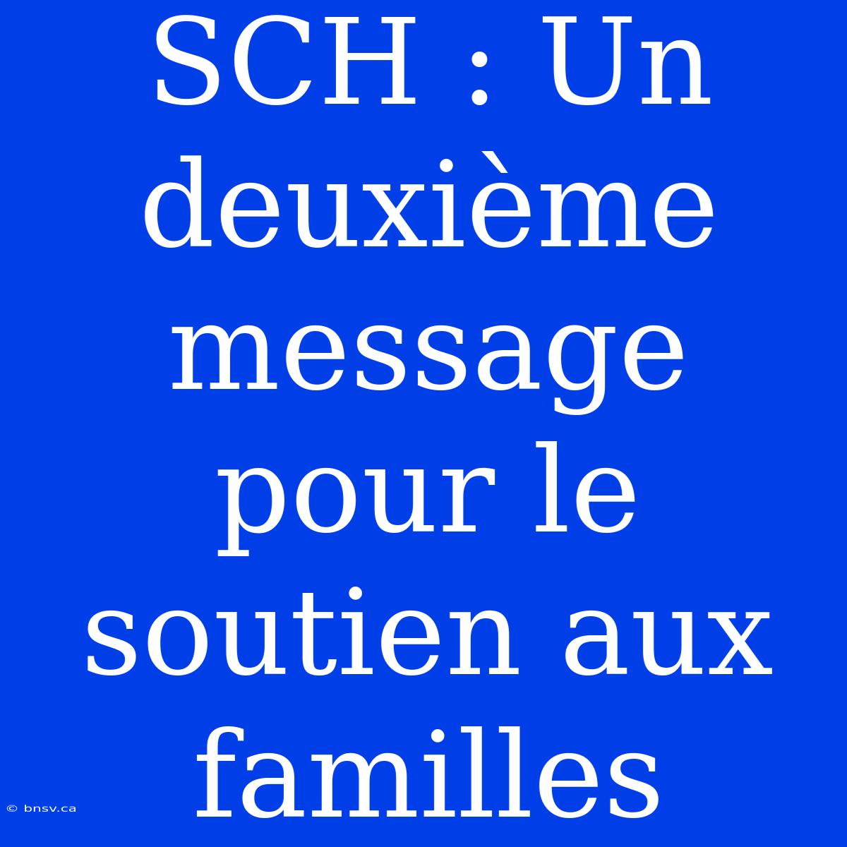 SCH : Un Deuxième Message Pour Le Soutien Aux Familles