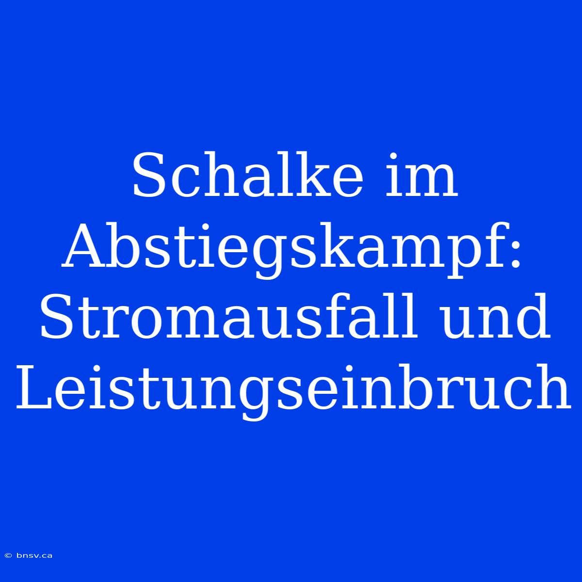 Schalke Im Abstiegskampf: Stromausfall Und Leistungseinbruch