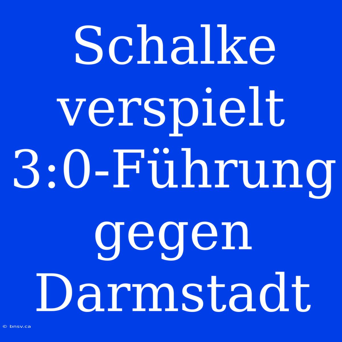 Schalke Verspielt 3:0-Führung Gegen Darmstadt