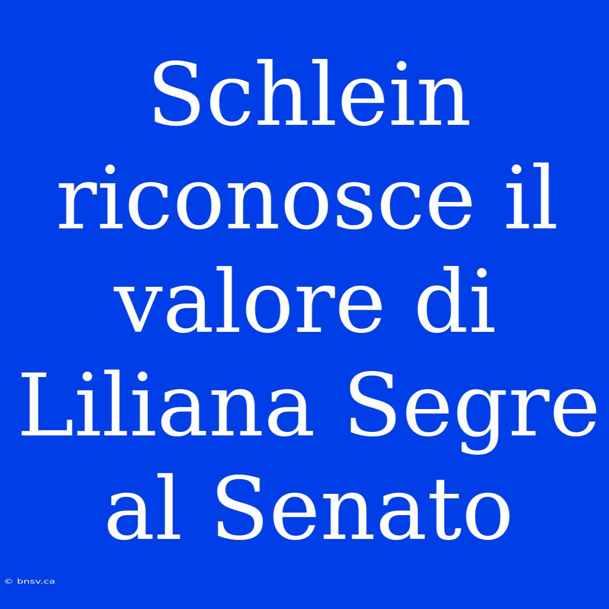 Schlein Riconosce Il Valore Di Liliana Segre Al Senato