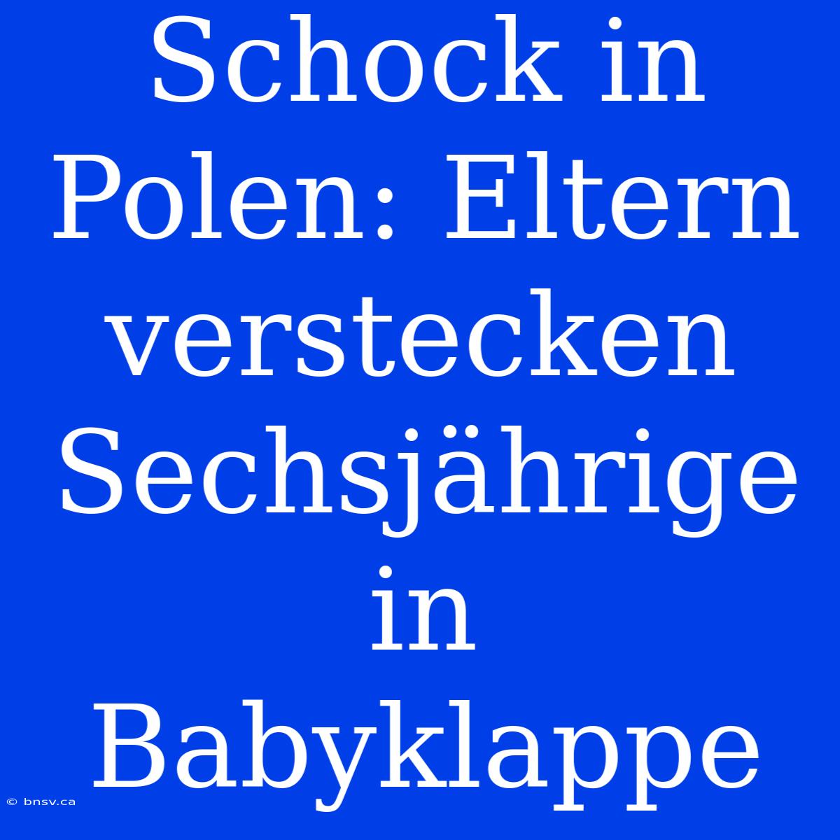 Schock In Polen: Eltern Verstecken Sechsjährige In Babyklappe