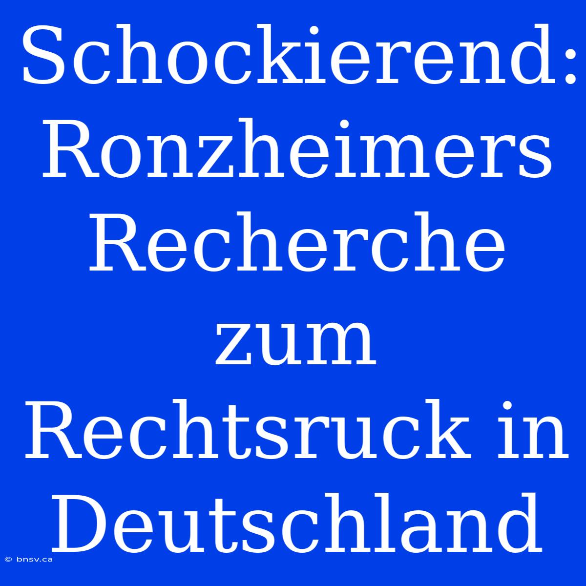 Schockierend: Ronzheimers Recherche Zum Rechtsruck In Deutschland