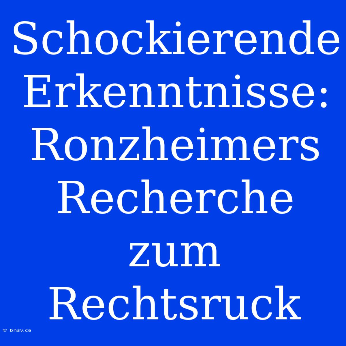 Schockierende Erkenntnisse: Ronzheimers Recherche Zum Rechtsruck