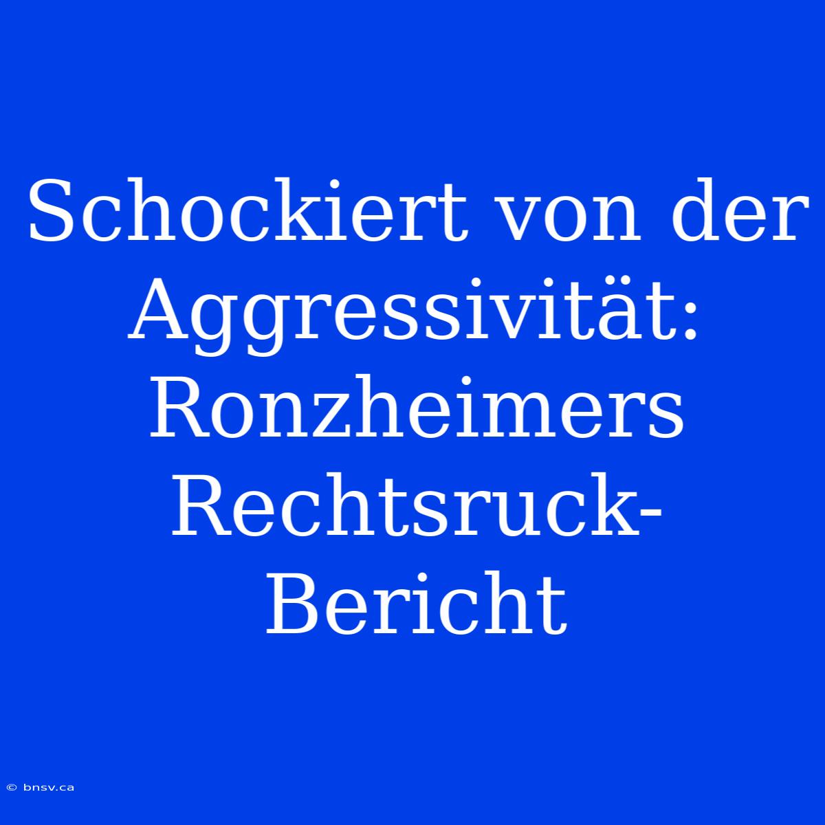 Schockiert Von Der Aggressivität: Ronzheimers Rechtsruck-Bericht