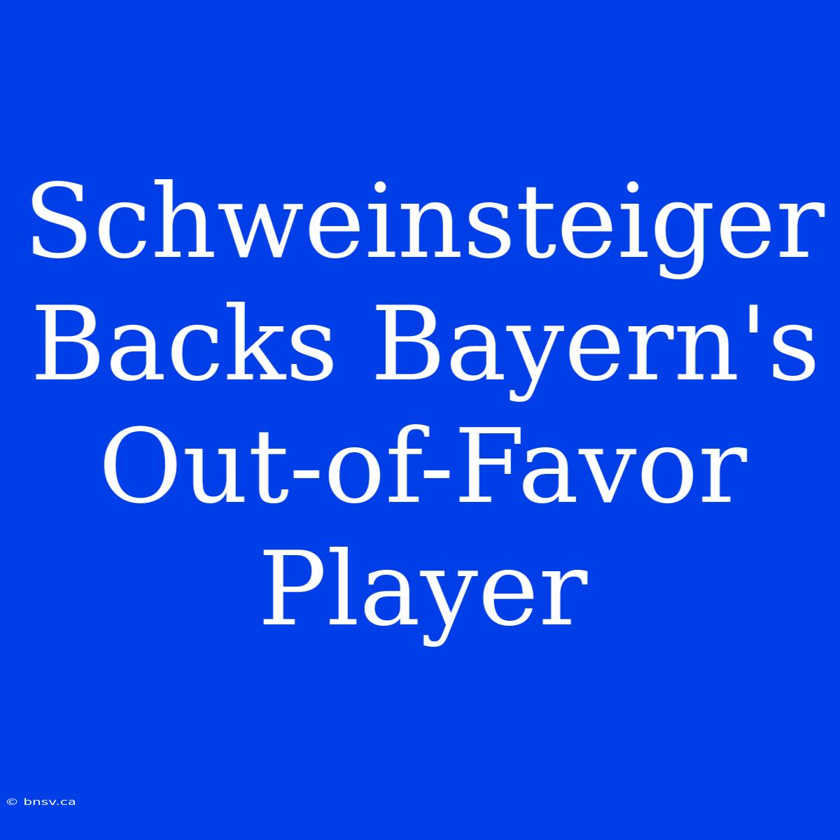 Schweinsteiger Backs Bayern's Out-of-Favor Player