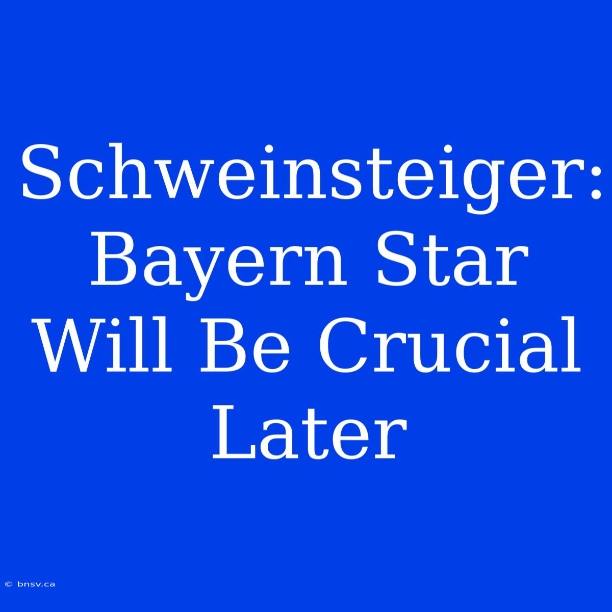 Schweinsteiger: Bayern Star Will Be Crucial Later